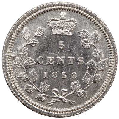 1858 Small Date Canada 5-cents Choice Brilliant Uncirculated (MS-64) $