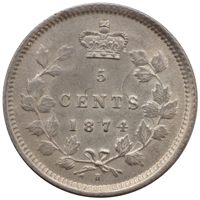 1874H Plain 4 Canada 5-cents AU-UNC (AU-55) $