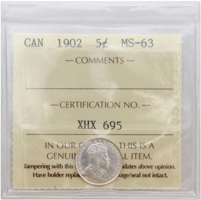 1902 Canada 5-cents ICCS Certified MS-63