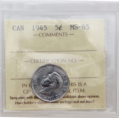 1945 Canada 5-cents ICCS Certified MS-65