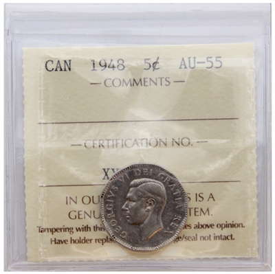 1948 Canada 5-cents ICCS Certified AU-55