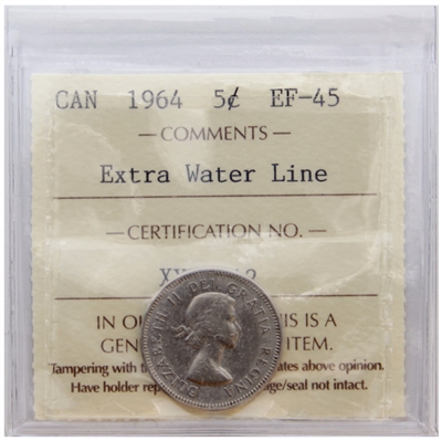 1964 Extra Water Line Canada 5-cents ICCS Certified EF-45