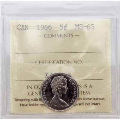 1966 Canada 5-cents ICCS Certified MS-65 (XJG 705)