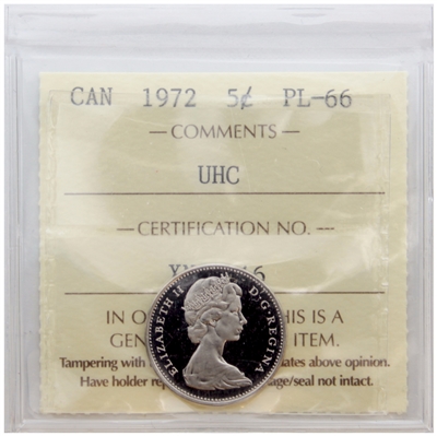 1972 Canada 5-cents ICCS Certified PL-66 Ultra Heavy Cameo