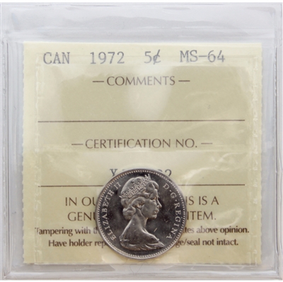 1972 Canada 5-cents ICCS Certified MS-64