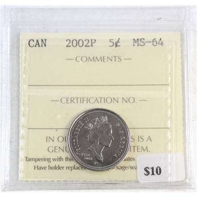 2002P Canada 5-cents ICCS Certified MS-64