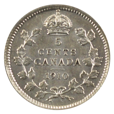 1910 Round Leaves Canada 5-cents EF-AU (EF-45) $