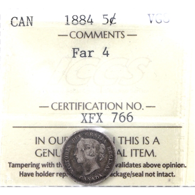 1884 Far 4 Canada 5-cents ICCS Certified VG-8