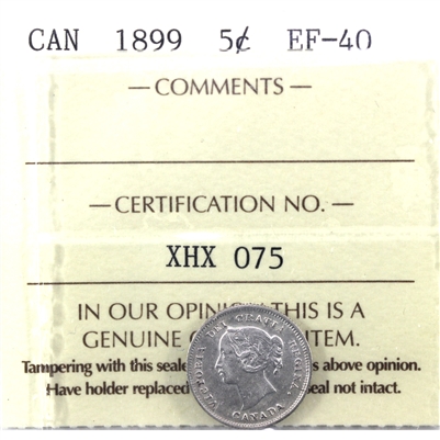 1899 Canada 5-cents ICCS Certified EF-40