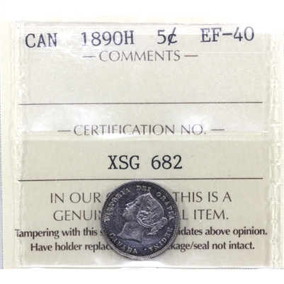 1890H Canada 5-cents ICCS Certified EF-40