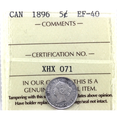 1896 Canada 5-cents ICCS Certified EF-40