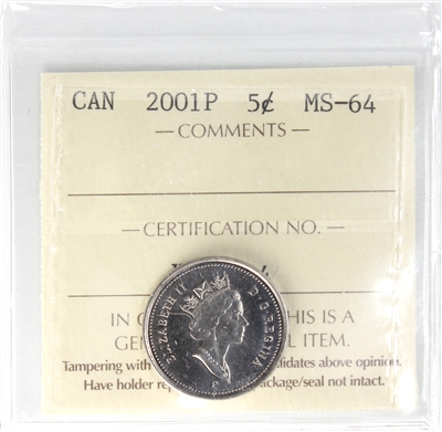 2001P Canada 5-cents ICCS Certified MS-64