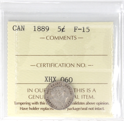 1889 Canada 5-cents ICCS Certified F-15