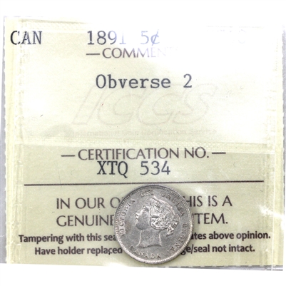 1891 Obv. 2 Canada 5-cents ICCS Certified EF-40