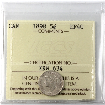 1898 Canada 5-cents ICCS Certified EF-40