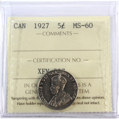 1927 Canada 5-cents ICCS Certified MS-60