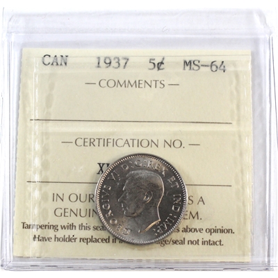 1937 Canada 5-cents ICCS Certified MS-64