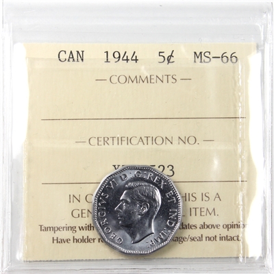 1944 Canada 5-cents ICCS Certified MS-66 (XZZ 523)
