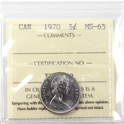 1970 Canada 5-cents ICCS Certified MS-65