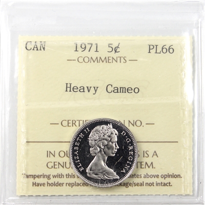1971 Canada 5-cents ICCS Certified PL-66 Heavy Cameo