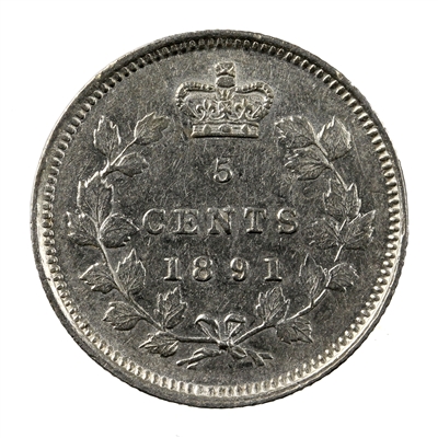 1891 Obv. 2 Canada 5-cents Almost Uncirculated (AU-50) $