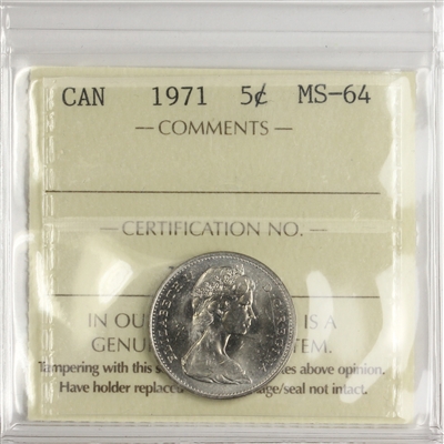 1971 Canada 5-cents ICCS Certified MS-64