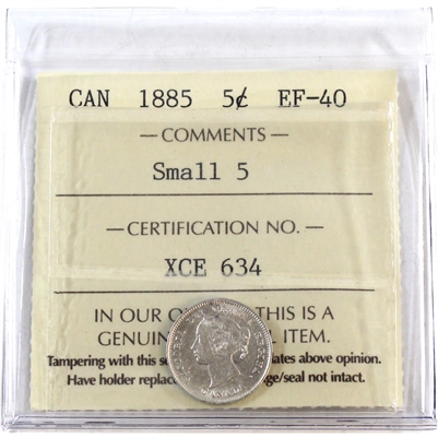 1885 Small 5 Canada 5-cents ICCS Certified EF-40
