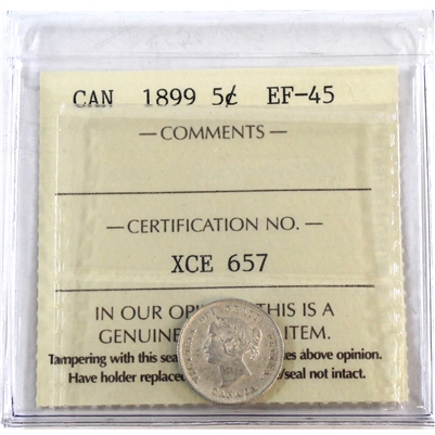 1899 Canada 5-cents ICCS Certified EF-45