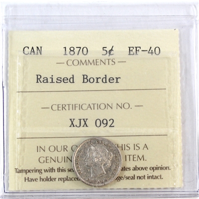 1870 Raised Border Canada 5-cents ICCS Certified EF-40