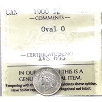 1900 Oval 0 Canada 5-cents ICCS Certified AU-55