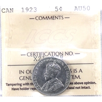 1923 Canada 5-cents ICCS Certified AU-50
