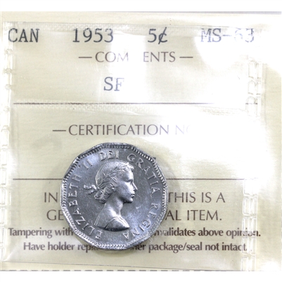 1953 SF NL Canada 5-cents ICCS Certified MS-63