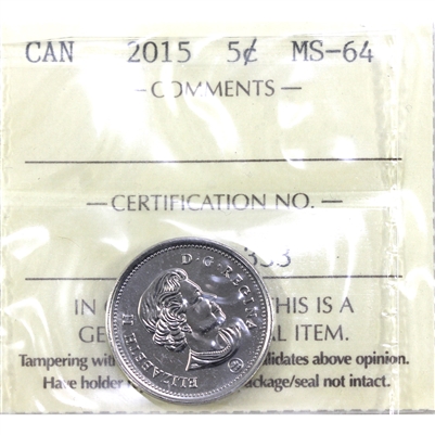 2015 Canada 5-cents ICCS Certified MS-64