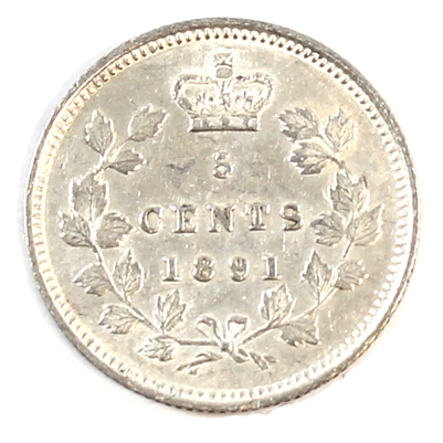 1891 Obv. 5 Canada 5-cents AU-UNC (AU-55) $