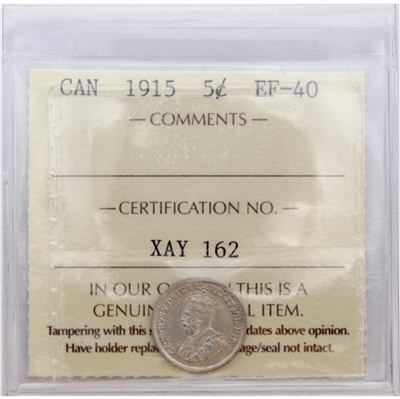 1915 Canada 5-cents ICCS Certified EF-40