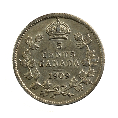 1909 Pointed Leaves Canada 5-cents EF-AU (EF-45) $