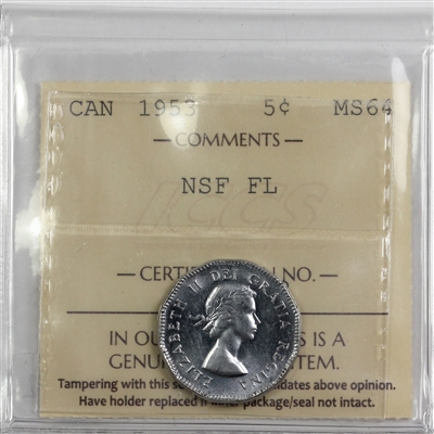 1953 NSF FL Canada 5-cents ICCS Certified MS-64