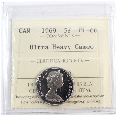 1969 Canada 5-cents ICCS Certified PL-66 Ultra Heavy Cameo