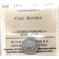 1870 Flat Border Canada 5-cents ICCS Certified VF-30