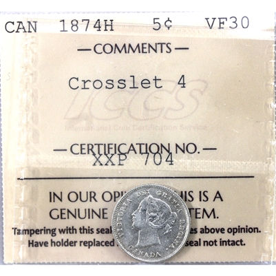 1874H Crosslet 4 Canada 5-cents ICCS Certified VF-30