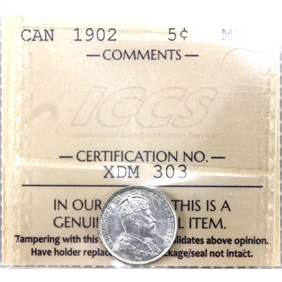 1902 Canada 5-cents ICCS Certified MS-64 (XDM 303)