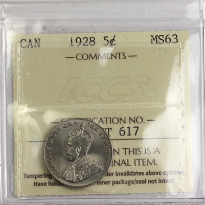 1928 Canada 5-cents ICCS Certified MS-63 (XXT 617)