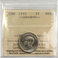 1940 Canada 5-cents ICCS Certified MS-64 (XWJ 766)