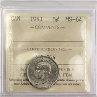 1941 Canada 5-cents ICCS Certified MS-64 (WJ 864)