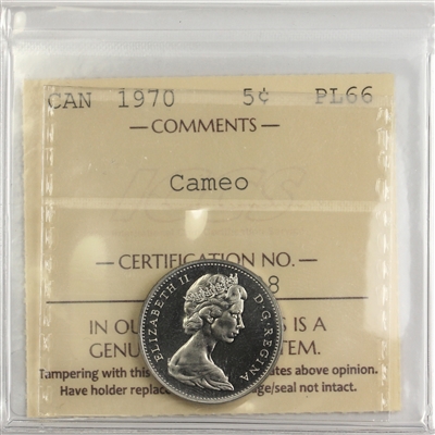 1970 Canada 5-cents ICCS Certified PL-66 Cameo