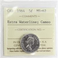 1964 Extra Waterline Canada 5-cents ICCS Certified MS-62 Cameo