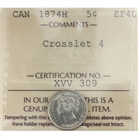 1874H Crosslet 4 Canada 5-cents ICCS Certified EF-40
