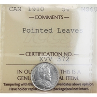 1910 Pointed Leaves Canada 5-cents ICCS Certified MS-60