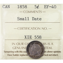 1858 Small Date Canada 5-cents ICCS Certified EF-40