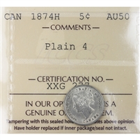 1874H Plain 4 Canada 5-cents ICCS Certified AU-50